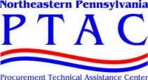 Blue and red logo for the Northeastern Pennsylvania Procurement Technical Assistance Center PTAC