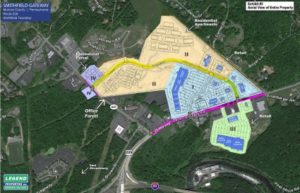 Aerial view mapping of 37 highway, bridge, bike and pedestrian routes