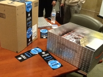 Image of Amazon boxes on a table with bookmarks visible