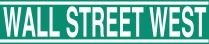 Green street sign with white text reading Wall Street West