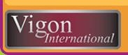 Maroon and yellow logo for Vigon International