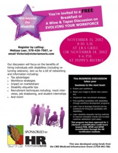 Flyer for HR Knowledge Base and Beck ‘N Call breakfast or wine & tapas discussion on Evolving Your Workforce