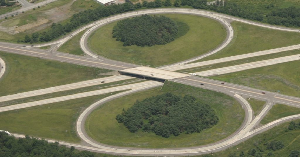Aerial view of freeway crossings