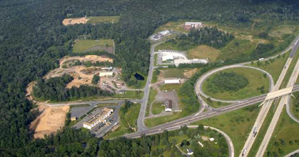 Aerial view of potential new ventures, lots, facilities and roadways are shown